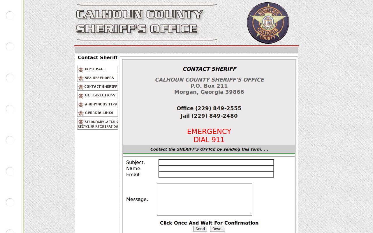 Calhoun County criminal history sheriff contact form