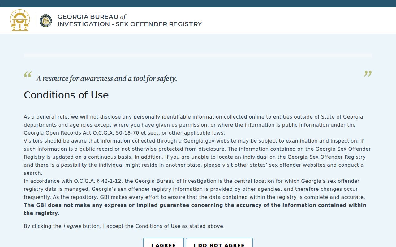 GBI public Georgia Sex Offender Registry search interface