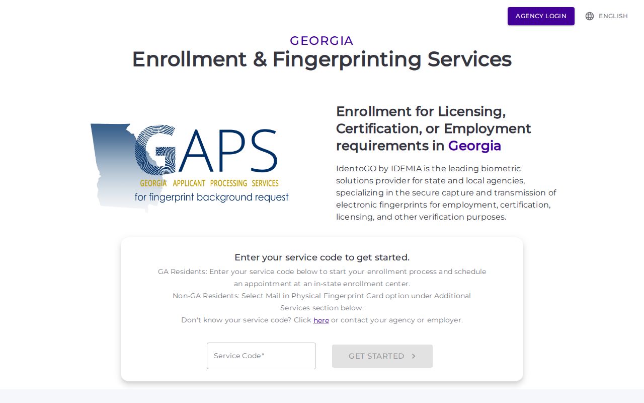 Official Georgia Applicant Processing Service fingerprint registration portal