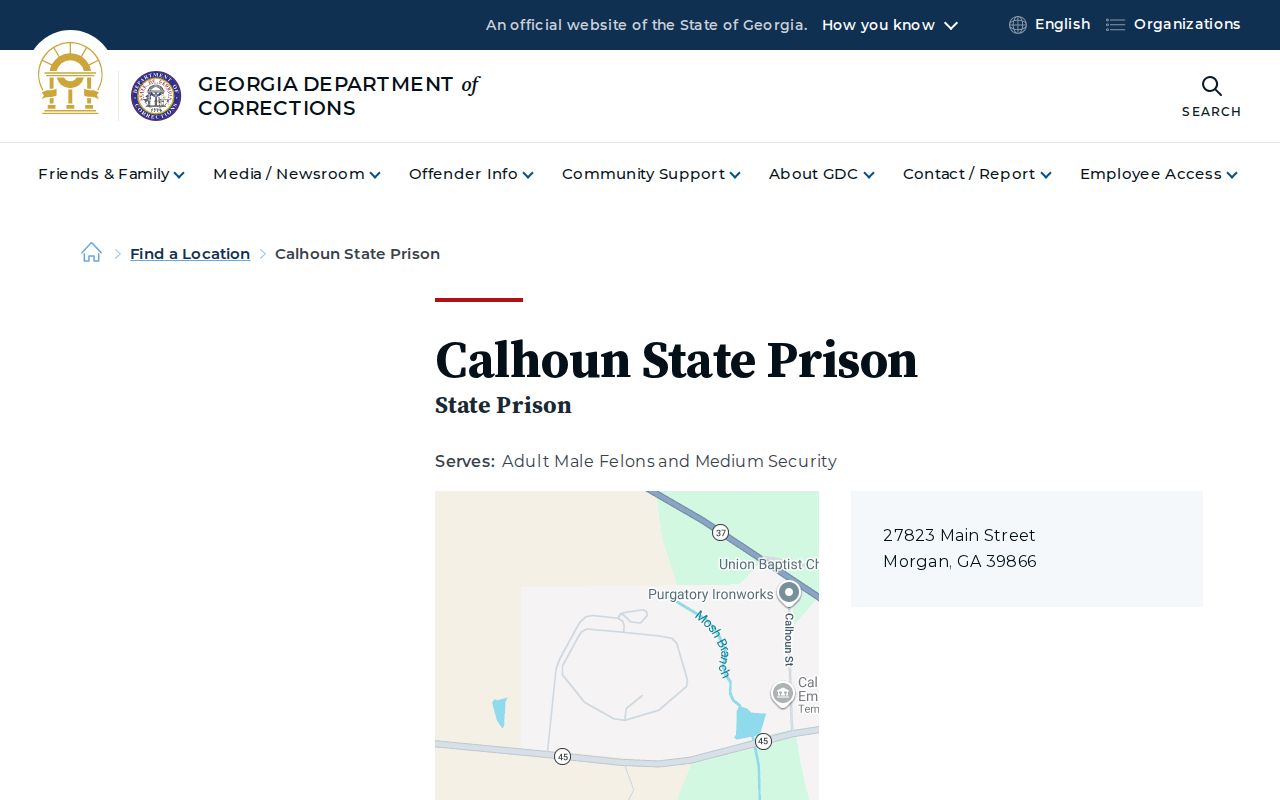 Official Calhoun State Prison page for Calhoun County arrest record routing