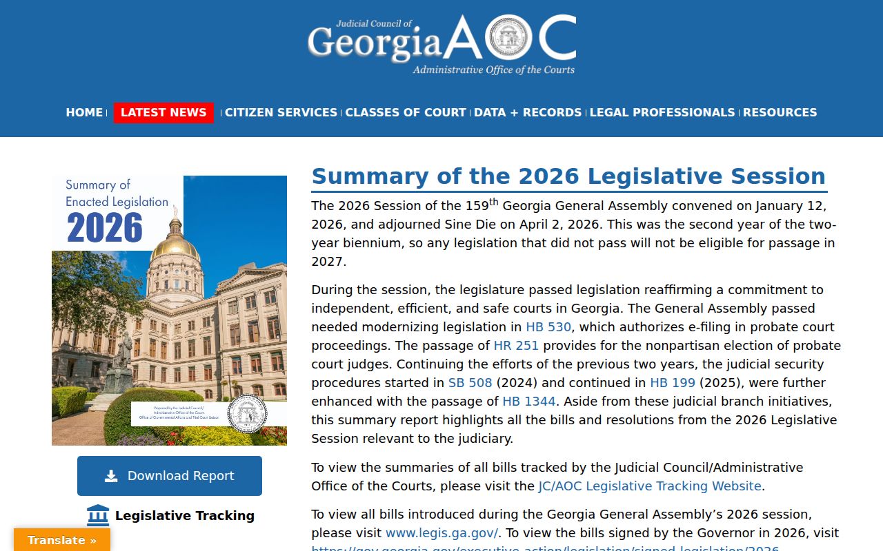 Georgia court modernization source explaining the absence of a Leary criminal records portal